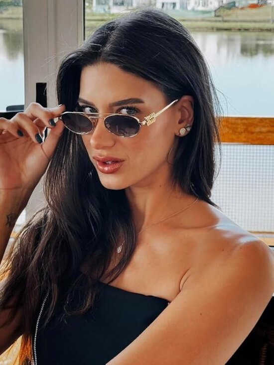 Trendy Chic Narrow Gold Sunglasses main image 4